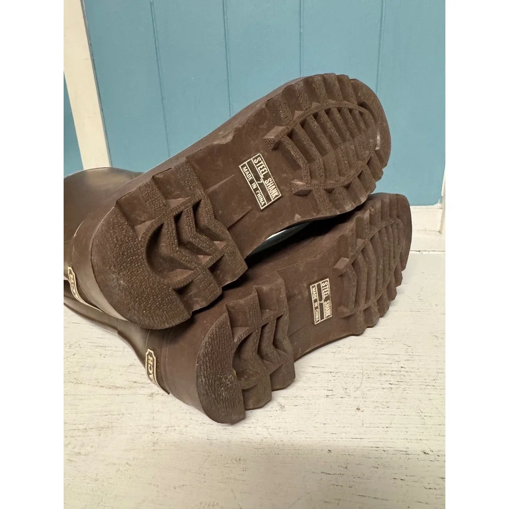 Coach Gardenia Brown Rubber Rain Boots Steel Shank‎ Waterproof Lug Sole A7600 7M